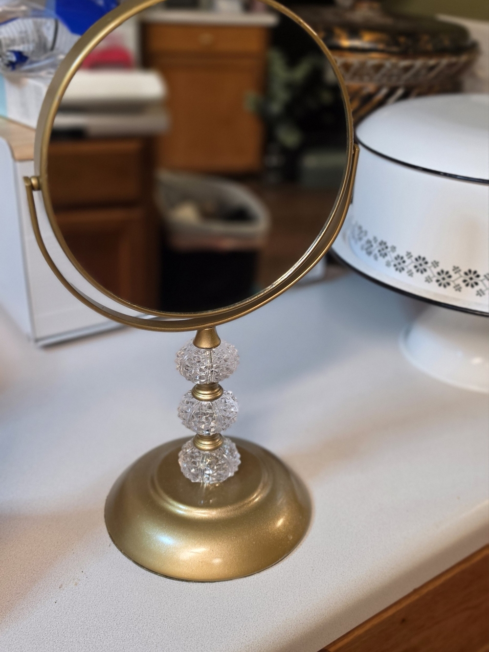 Glamourous Gold Vanity Makeup Mirror with Crystal Accents Quiet Luxury